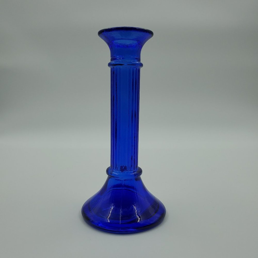 Ambria Cobalt Blue 913T Candle Holder Candlestick Ribbed Column Design
